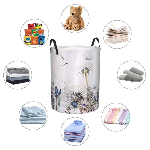 Botanical Dandelions And Lavender Round Waterproof Oxford Cloth Laundry Basket Multi-Purpose Storage Basket Toys Books Clothes Storage Basket - color: Black 1