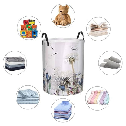 Botanical Dandelions And Lavender Round Waterproof Oxford Cloth Laundry Basket Multi-Purpose Storage Basket Toys Books Clothes Storage Basket - color: Black 1