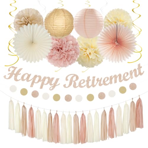 Champagne Gold Beige Happy Retirement Banner Party Decorations Burgleda - color: Champagne Gold Beige Retirement
