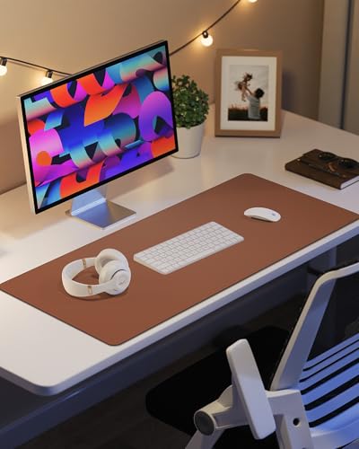 Leather Mouse Pad & Desk Blotter Mat - Non-Slip PU Laptop Desk Pad, Waterproof Writing Pad for Office & Home (Brown, 36" x 17") - color: Brown, size: 36" x 17"