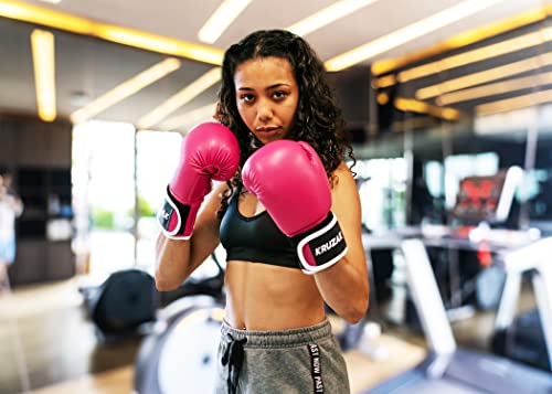 Kruzak Plain Boxing Gloves for Sparring, Kickboxing, Muay Thai, Martial Arts & MMA Fighting - Men & Women Punch Bag Mitts Training and Focus Pads Punching - color: Pink, size: 16 oz