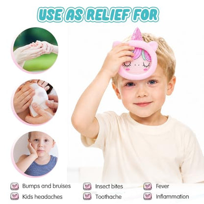 Hilph Kids Ice Packs for Boo Boos, Reusable Gel Cold Packs for Toddlers Injuries, 3 Pcs Hot & Cold Compress with Cute Plush Sleeves for Pain Relief, Fever, Wisdom Teeth, First Aid, Bumps (Unicorn) - style: A-Duck&elk&unicorn