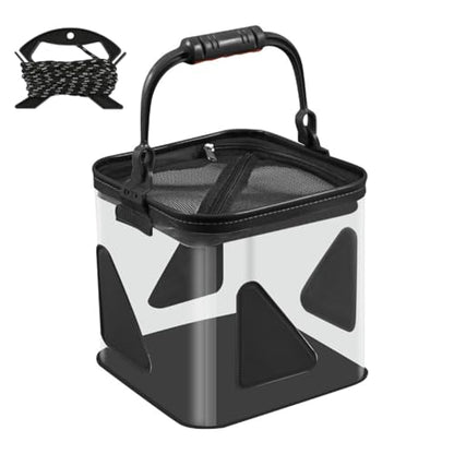 Fish Bucket, Foldable Fishing Bucket with Ergonomic Grip, Portable Transparent Live Fish Container for Outdoor Fishing Camping - color: Black