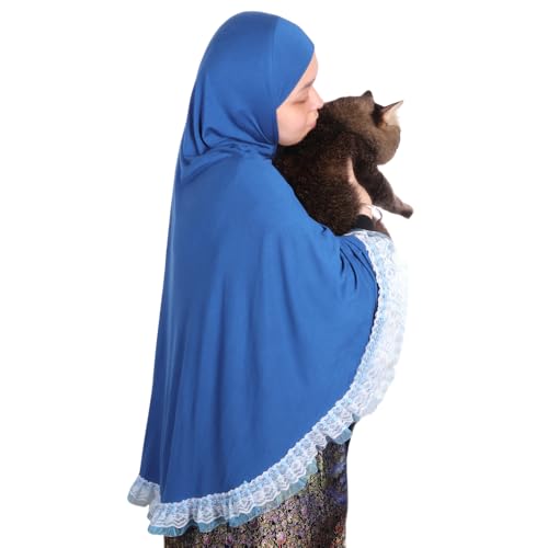 MuLanLegend Handmade | Princess Nur Lace Prayer Dress | Muslim Girl Head Wear Salat Long Hijab - color: Sea Blue