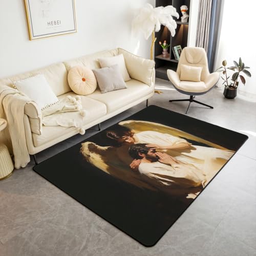 Manfei God Angel Kids Area Rug,Western Bible Verse Art Indoor Floor Mat Entrance Rug for Girls Boys,Faith Inspired Vintage Non Slip Rug,Black White Couch Living Room Decor,3'x5' - color: Black White, size: 3'3" x 4'11" (Rectangular)