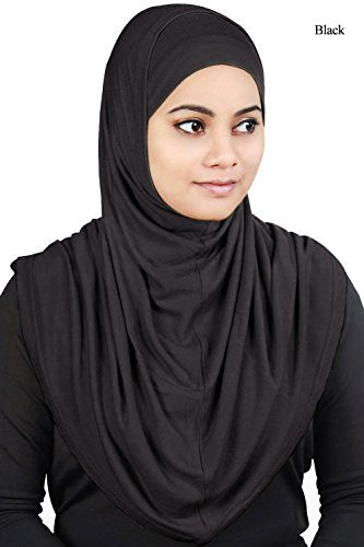 MyBatua Women's 2-Piece Al-Amira Hijab with Under Scarf/Cap/Bonnet in Soft Viscose Jersey, Ready to Wear HJ-129 - color: Black