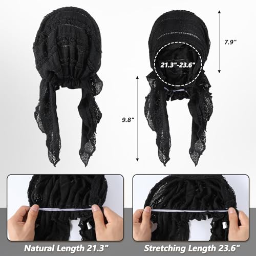 Women Slip-On Pre-Tied Beanie Headwear, Turban Covering Wrap Beanie Caps Headscarf, Stretchy Elastic Band Headwrap - color: Black