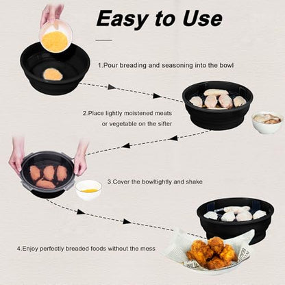 Collapsible Batter Bowl - Breading Bowl Shaker with Lid, Black - color: Black