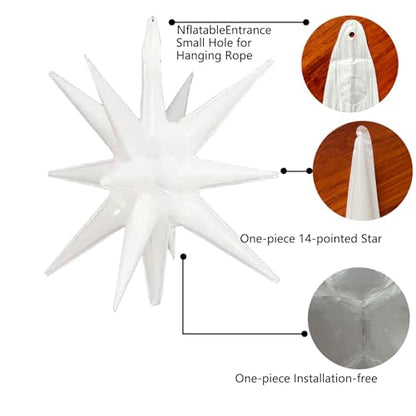 6 Pcs White Star Foil Balloons One-Piece 14-Pointed Star Balloon 4D Cone Mylar 22inch Christmas Birthday Wedding Fireworks Shape Party Supplies (White) ﻿ - color: White