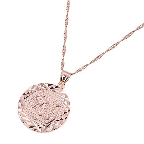 Platinum 24K New Islamic Allah Pendant Charms Choker Necklace Religious Muslim Jewelry - style: Rose Round Pendant