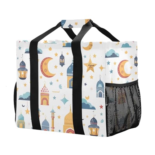Reusable Grocery Bag Islamic Background Traditional Lantern Star and House Large Shopping Bags Travel Tote Bag