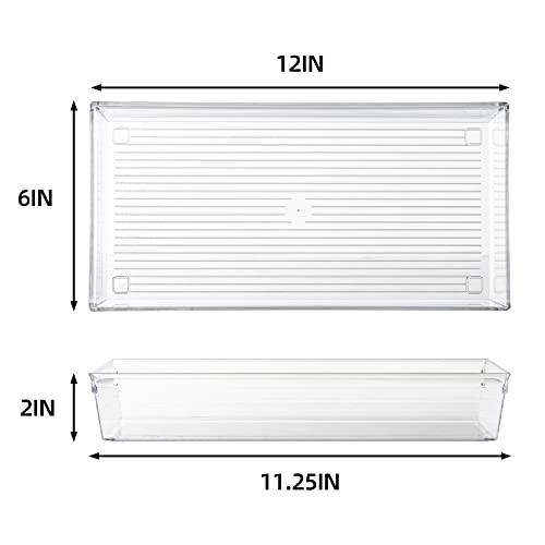4 Pack 12"x 6" Large Size Clear Plastic Desk Drawer Organizer Tray Bathroom Office Kitchen Utensils Silverware Gadgets Dividers Desk Drawer Storage Bins Container for Dresser Cosmetic Makeup - size: 12 in x 6 in x 2 in