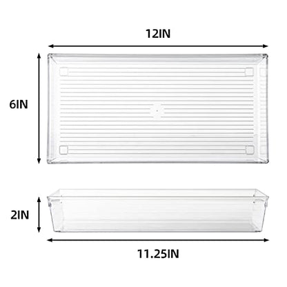 4 Pack 12"x 6" Large Size Clear Plastic Desk Drawer Organizer Tray Bathroom Office Kitchen Utensils Silverware Gadgets Dividers Desk Drawer Storage Bins Container for Dresser Cosmetic Makeup - size: 12 in x 6 in x 2 in