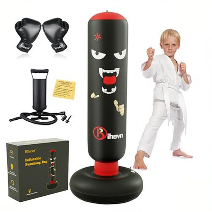 Children's Independent Punching Bag Inflatable Boxing Bag Set with Gloves and air Pump, Designed for 4-12 Years Old, Safe Decompression, The First Choice for Sports Toys, Great Value Gift