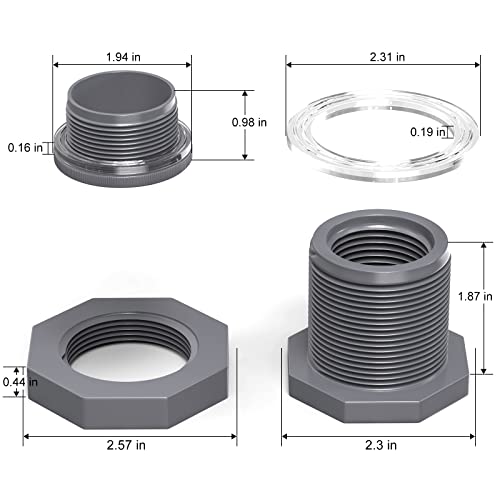 2PCS Black PVC 1'' Bulkhead Tank Connector Adapter Fitting with Plugs & Gasket for Water Tank, Rain barrels, Aquariums, Bathtubs and Sink