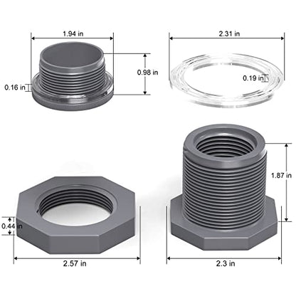 2PCS Black PVC 1'' Bulkhead Tank Connector Adapter Fitting with Plugs & Gasket for Water Tank, Rain barrels, Aquariums, Bathtubs and Sink