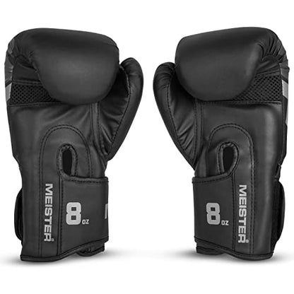Meister [Critical] Boxing Gloves - Ergonomic High-Density Training Gloves | Pre-curved hand cage fits on day one, triple-layer impact foam, wide full-length wrist strap, matte EcoHide leather - style: 8 Ounce Gloves - Matte Black