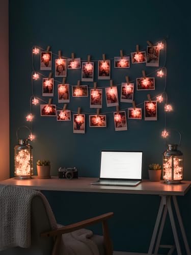 Cherry Blossom Pink Star Lights Pink Crystal 30LED Decorative Fairy Lights Battery Operated for a Dreamy and Romantic Glow - style: Pink Crystal Star
