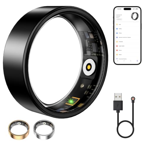 Smart Ring for Women & Men, Fitness Tracker with Heart Rate, Sleep Monitoring, Long-Lasting Battery, No Subscription Fee, IP68 Waterproof Sleep Ring (Black, 6) - color: Black, size: 6