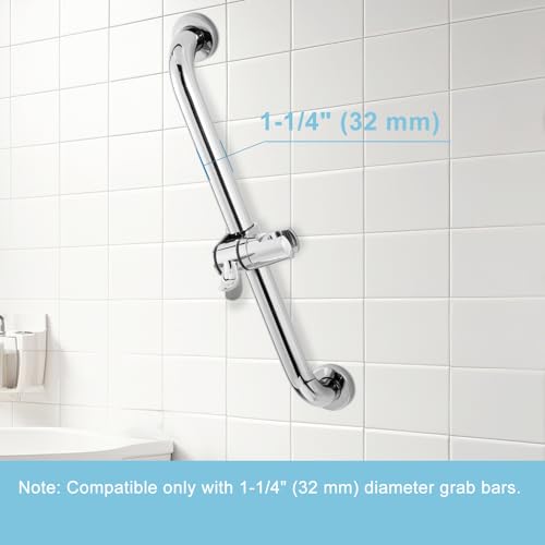 OFFO ADA Handshower Shower Grab Bar Head Holder, Universal Fit 1.25''(32mm) Hand Held Shower Bracket for Handicap Grab Bar, Detachable Bathroom Replacement, 360 Degree Rotation Sprayer Holder, Chrome - size: 1.25“