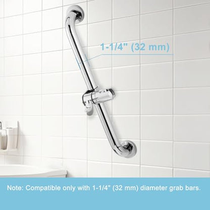 OFFO ADA Handshower Shower Grab Bar Head Holder, Universal Fit 1.25''(32mm) Hand Held Shower Bracket for Handicap Grab Bar, Detachable Bathroom Replacement, 360 Degree Rotation Sprayer Holder, Chrome - size: 1.25“