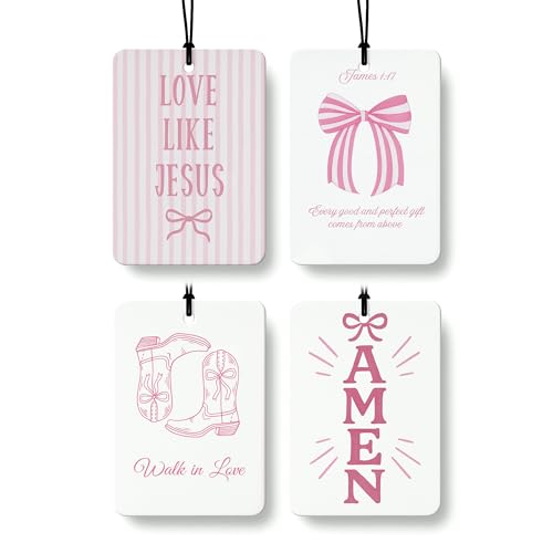 Pink Western Christian Car Air Freshener 4 Pcs Coconut Scented, Religious Car Accessories Mirror Decor for Women, Preppy Girly Cowgirls Hanging Air Freshener for Cars Closet Drawer Books - color: Color-05