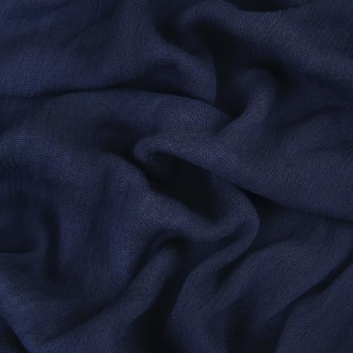 Cotton Linen Plain Hijab Scarf For Women,Muslim Viscose Crinkle Edge With Fringe,Summer Beach Wrap Headwraps Shawl - color: 55#navyblue