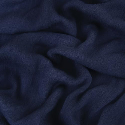 Cotton Linen Plain Hijab Scarf For Women,Muslim Viscose Crinkle Edge With Fringe,Summer Beach Wrap Headwraps Shawl - color: 55#navyblue