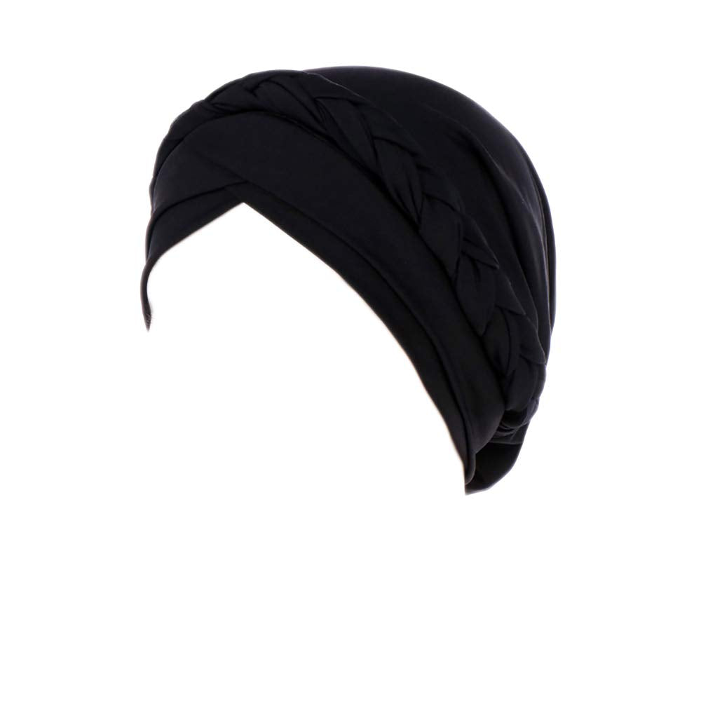 Cancer Chemo Beanies Bandana Headwrap Cap Satin Bonnet Head Scarf Hijab Braid Silky Turban Hats for Women - color: Black