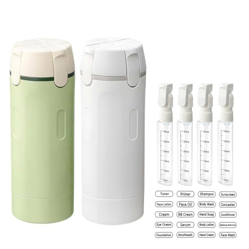 2 Pcs 4 in 1 Travel Dispenser Bottle,4 Pack 30ML Travel Bottles for Toiletries,Leak Proof Travel Size Containers with Scale and Label,Portable for Shampoo Lotion Conditioner Cream(Green+White) - color: 2 Pcs(white+green)
