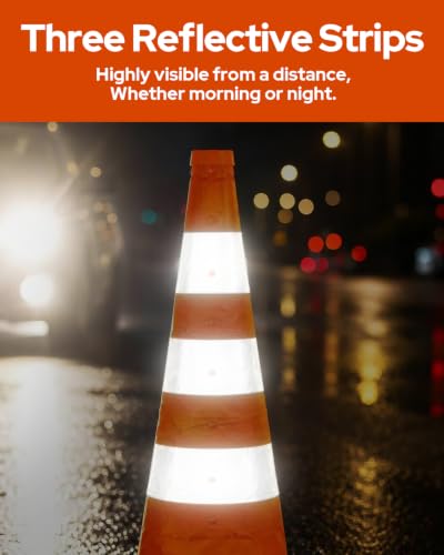 2 Pack 36 Inch Collapsible Traffic Safety Cones, Orange Pop Up Cones with Reflective Collar, Multi Purpose Road Cones for Road Safety, Parking Lot, Driving and Sport Training - size: 36 Inch