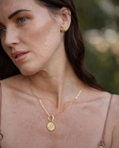 POTESSA 18K Gold Plated Pendant Necklace Medallion Coin Heart Y Shaped Chain Toggle Necklace for Women Jewelry - color: Cross