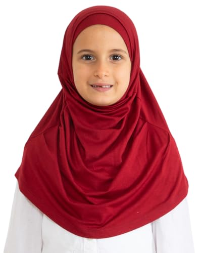 Prien Easy To Wear Hijab For Girls, Muslim Scarf for Kids, Instant Hijabs For Women, Viscose Children Scarves For Ramadan Eid - color: Burgundy