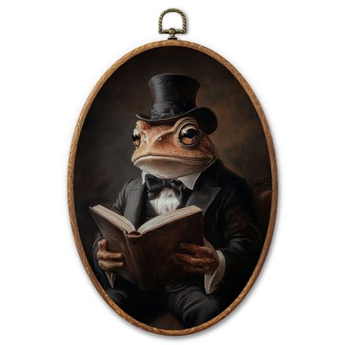 AYQJCBGC Vintage Gentleman Toad Oval Framed Wall Art, Cottagecore Retro Canvas Wall Decor, Dark Academia Framed Prints Hanging Decor for Home Bedroom Living Room, 8.3x11.6 Inch. (021) - color: Orange Toad