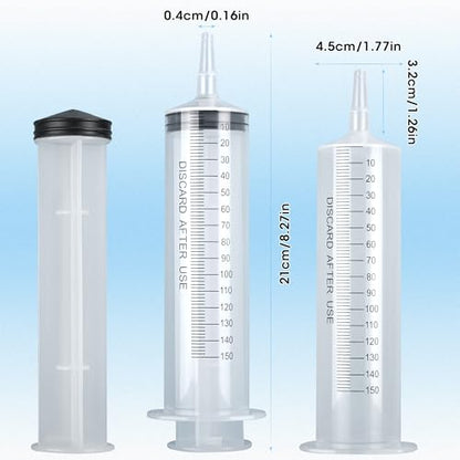 4 Pack 150mL Syringes for Liquid - Large Garden Syringe with Tip Adapter for Liquids, Oil, Watering Plants, Refilling, Measuring, Leak-Proof Design