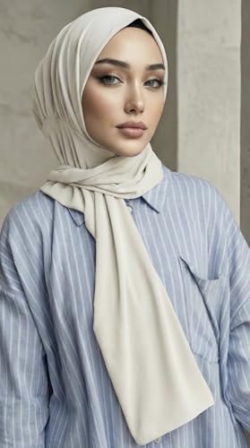 Instant Hijab Scarf for Women – Soft, No-Iron, No-Pins, Ready-to-Wear Hijab – Stretchy & Lightweight Polyester Fabric - color: C2 White