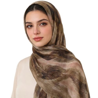 Hijab Scarf for Women Fashion Printed Modal Hijab Head Wrap Scarves Lightweight Long Scarf Shawls - color: Watercolor L