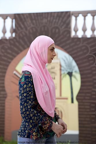 SARJANA Women's Solid Color Cotton Hijab with Under Scarf Cap Ready to Wear Stretch Scarves Long Scarfs FREE SIZE - color: Baby Pink