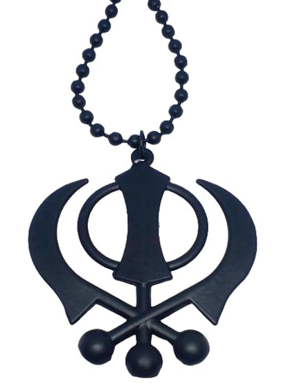 BEXCO Sikh Khanda Metal Car Hanging Show Peice - 8cm with Metal thread-16cm .(Metal, Black) - color: Black, size: 8 cm