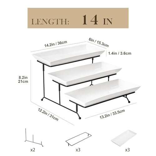 MALACASA 3 Tier Serving Tray, Porcelain Tiered Cupcake Stand, Ceramic Elevated Serving Platter with Collapsible Sturdier Rack,Series PLAT (White, 14 Inch) - color: White, size: 14 Inch