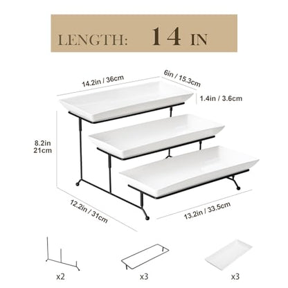 MALACASA 3 Tier Serving Tray, Porcelain Tiered Cupcake Stand, Ceramic Elevated Serving Platter with Collapsible Sturdier Rack,Series PLAT (White, 14 Inch) - color: White, size: 14 Inch