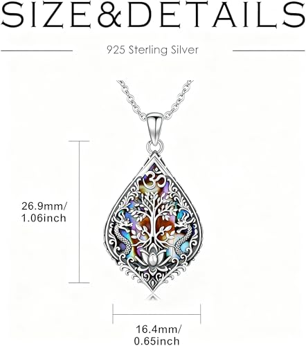 PROESS 925 Sterling Silver Hamsa/Allah Necklace Evil Eye Amulet Jewelry Gifts for Men Women - style: tree of life OM