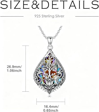 PROESS 925 Sterling Silver Hamsa/Allah Necklace Evil Eye Amulet Jewelry Gifts for Men Women - style: tree of life OM