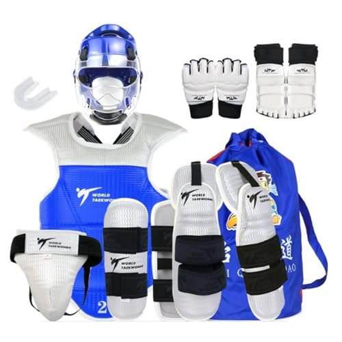 13 pcs Taekwondo Sparring Gear Set Ultimate Head Chest Protective Gear Arm Groin Guards Hand Gloves Foot Protector for Children Youth Adult Taekwondo Karate MMA Training (Blue,110-130CM)