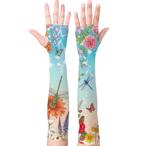 YPHCDO Gardening Sleeves for Women Farm Sun Protection Thorn Proof Cooling Arm Sleeves to Cover Arms for Garden Sports - color: Blue Yellow