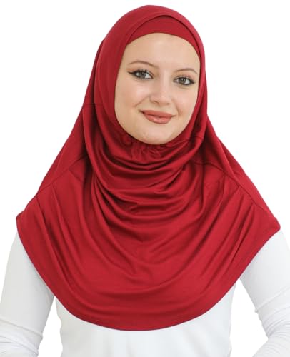 Prien Chic Ready To Wear Hijab For Women, Muslim Long Turban Undercap Set, Instant Scarf, Prayer Clothes For Girls, Abaya - color: Burgundy