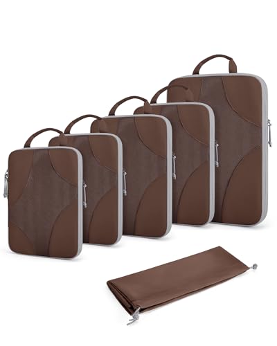 Bagsmart Compression Packing Cubes, Travel Bag Cruise Ship Essentials - color: 03-Mocha Brown, size: 6 Set