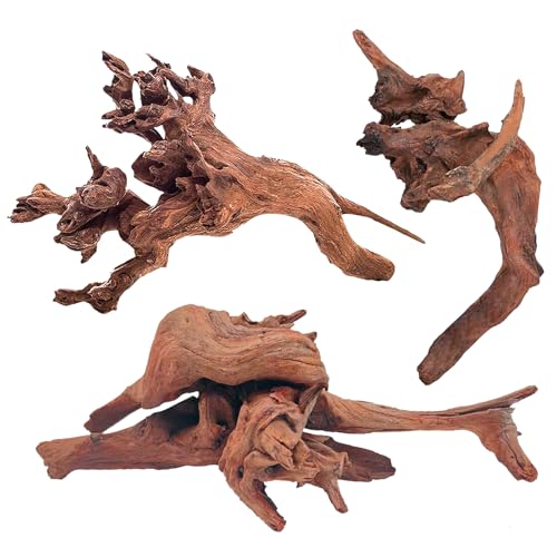 WDEFUN 3 PCS Natural Driftwood for Aquarium Decor, 7-11" Assorted Branches for Fish Tank & Reptile Terrarium, Fast Sinking Wood for Aquascaping, Safe for Betta, Shrimp & Snails - size: Mopani driftwood （7-11 inch pack of 3）