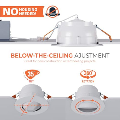 HALO RA 6-Inch Canless LED Recessed Downlight with Adjustable Gimbal, Selectable Lumens and Selectable Color Temperature Settings, Dim-to-Warm Technology, Damp Location Rated - RA6LS9FSD2W1EWHDM