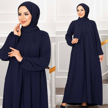 Ruziyoog Muslim Prayer Dress for Women Abaya Solid One-Piece Hoodie Abaya Dress Full Length Dresses Islamic Dubai Jilbab - color: Blue, size: Large